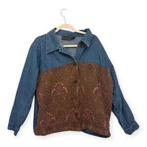 Vintage 90s New Direction Denim Tapestry Jacket Boho Western Festival Beaded 1X